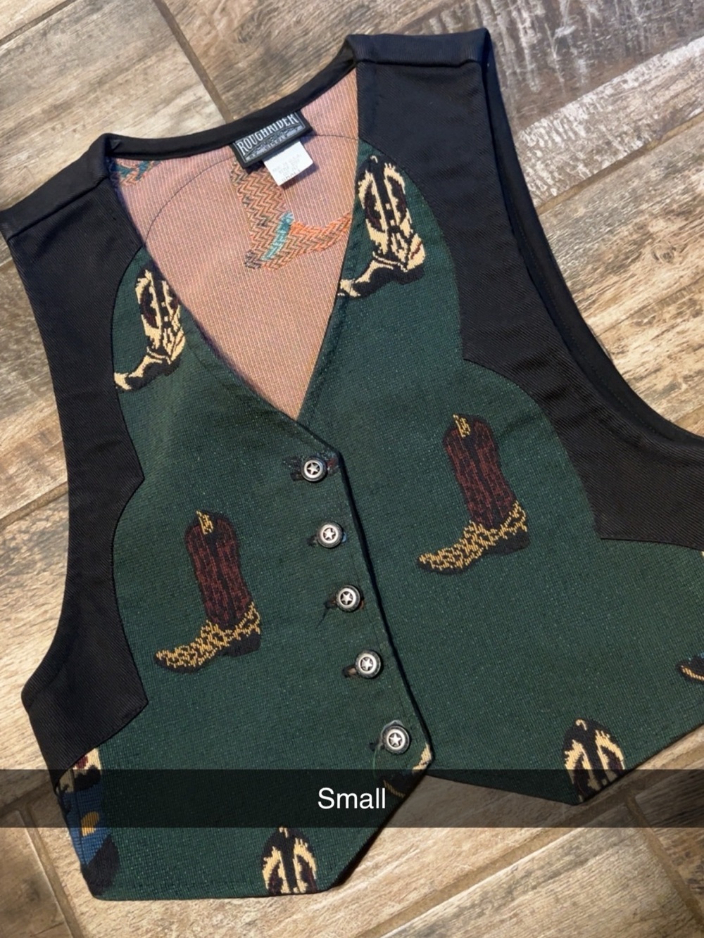 Roughrider Green Western Boot Pattern Vest - Small
